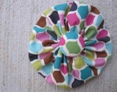 Fabric Flower Collar Attachment Multi-Colored Pink and Green Patterned