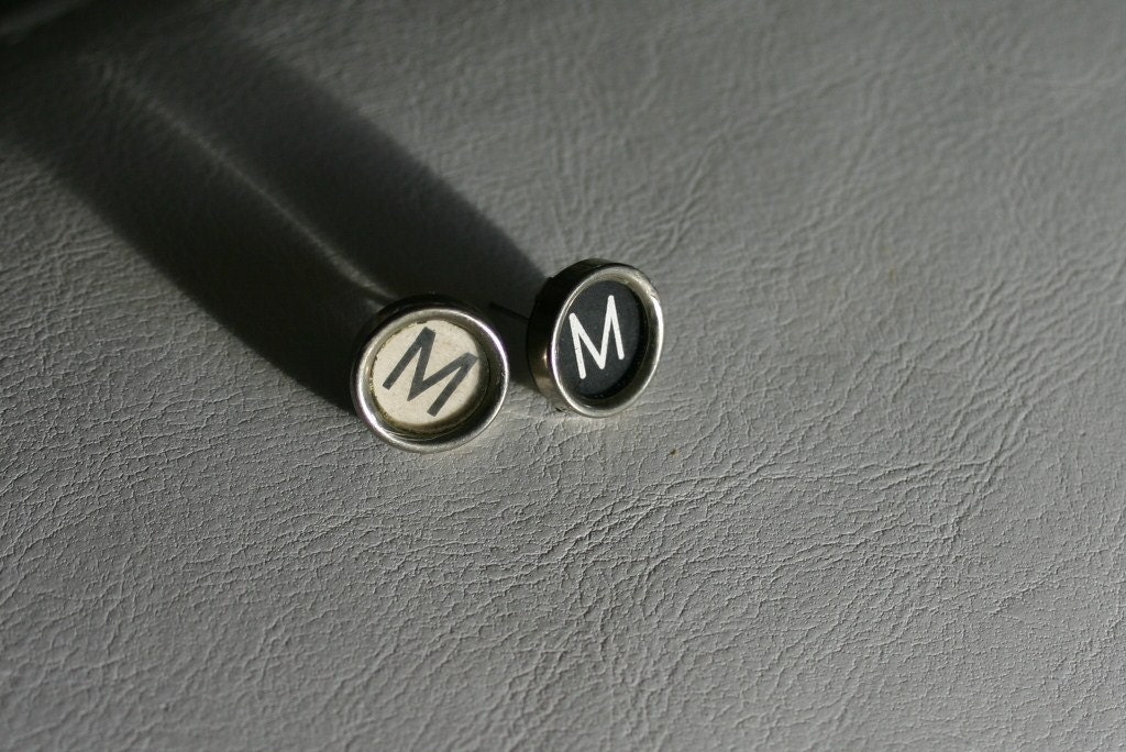 Typewriter Key Earrings - Set of 'M' Black and White