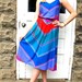 vintage 70s 80s chevron stripe summer strappy blue purple SUN DRESS