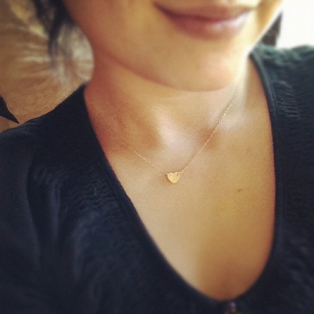 Tiny 9K Gold Heart Initial Necklace - Everyday Jewelry - Personalization Gift