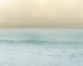 Beach Dreamy Art Print - Soft Pastel Surreal Fog Blue Peach Yellow Aqua Beach House Wall Art Home Decor Photograph