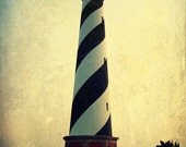 Cape Hatteras Lighthouse Print - Outer Banks North Carolina Black White Yellow Beach House Home Decor Wall Art Photo