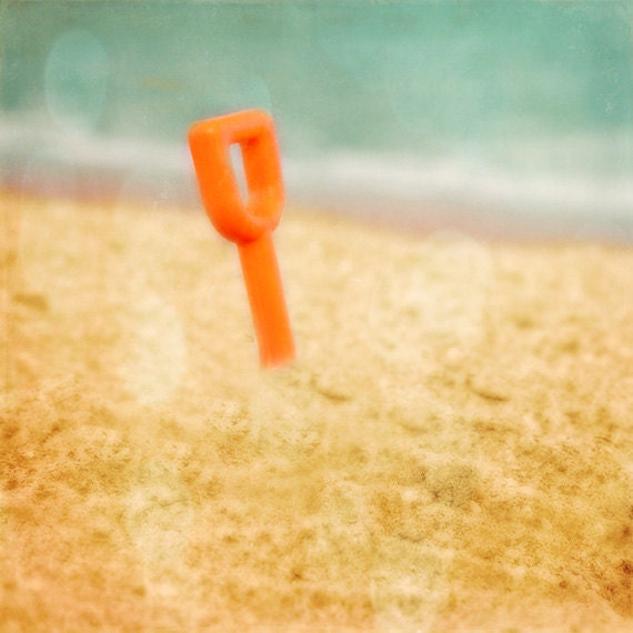 Beach Toy Sand Shovel Art Print - Orange Aqua Nursery Boy Girl Room Beach House Wall Art Home Decor Photograph