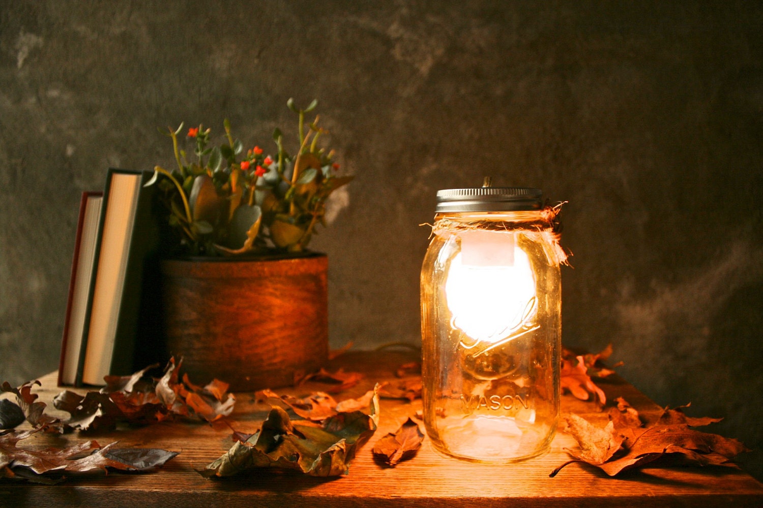 Mason Jar Lighting Glass Lamp Night Light or Desk Lamp - Minimalist Design