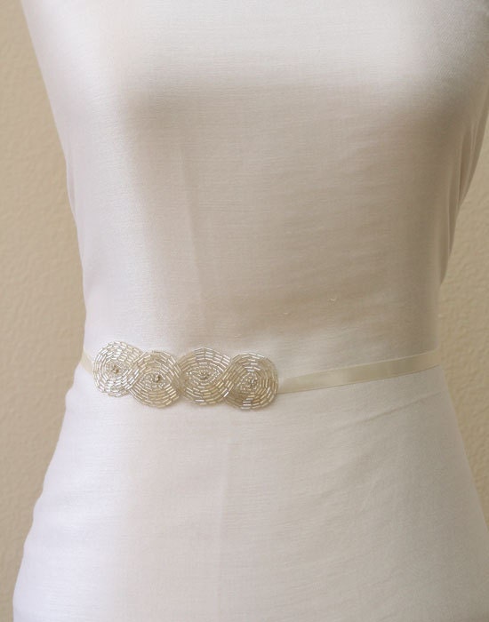 Clear beaded bridal sash, satin tie back sash, bridesmaids sashes