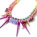 NeonMermaid,  neon statement necklace bib, rainbow spikes moonstone and iridescent beads, mermaid style, OOAK