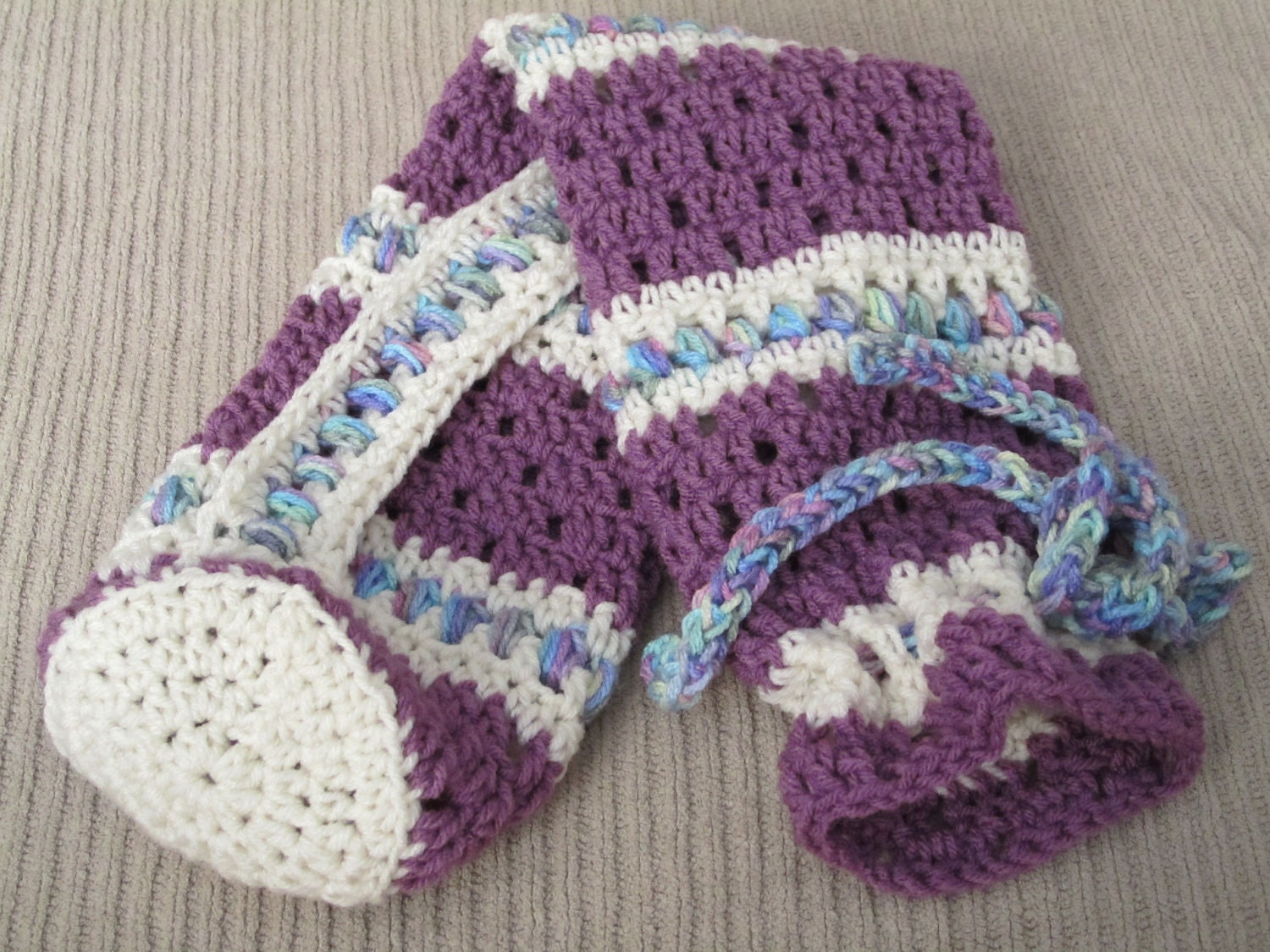 Yoga Mat Bag, Medium Purple, White and Monet - Open Crochet  - MadCap Charity Item - TFI