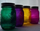 Stained Mason Jars, Mixed Color Set of 4