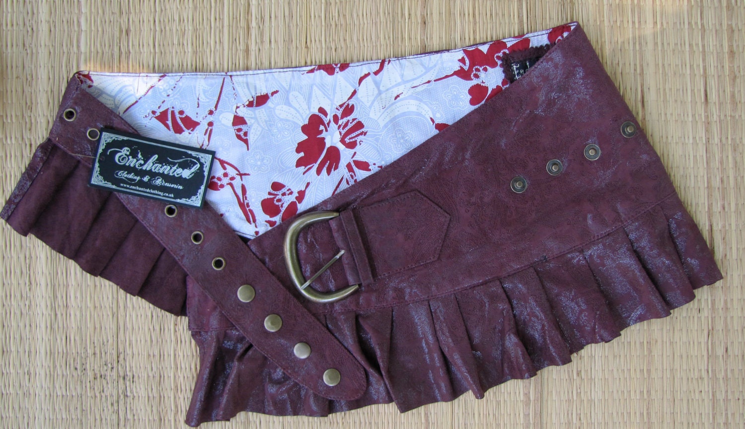 Leather suede mini skirt printed leather steampunk tribal fetish mini skirt wraparound