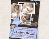 Baby Boy Birth Announcement/Thank You, stars, blue brown (Digital File)