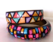 Colorful Vintage Geometric Bangle SET of Two...FREE Domestic Shipping...