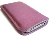 iPhone, cell phone case, iPod, VINTAGESTYLE mauve-lilac genuine leather & wool felt