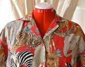 Vintage Animal Safari Blouse / Size 12 / 1980s Shirt