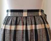 Vintage Black and White Striped Plaid Skirt / 1970s Skirt