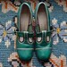 Vintage Green Buckle Mod Heels/ 1960s Shoes