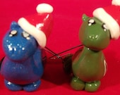 Dinosaur Christmas Ornaments - Polymer Clay Long Necks - Set of 2