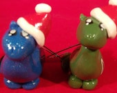 Dinosaur Christmas Ornaments - Polymer Clay Long Necks - Set of 2