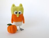 Halloween Candy Corn Owl Needle Felted Wool Creation