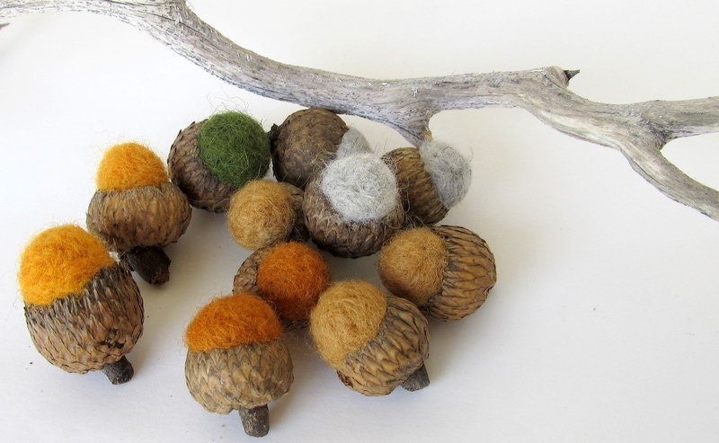 Needle Felted Wool Acorns Set of 12 Fall Colors