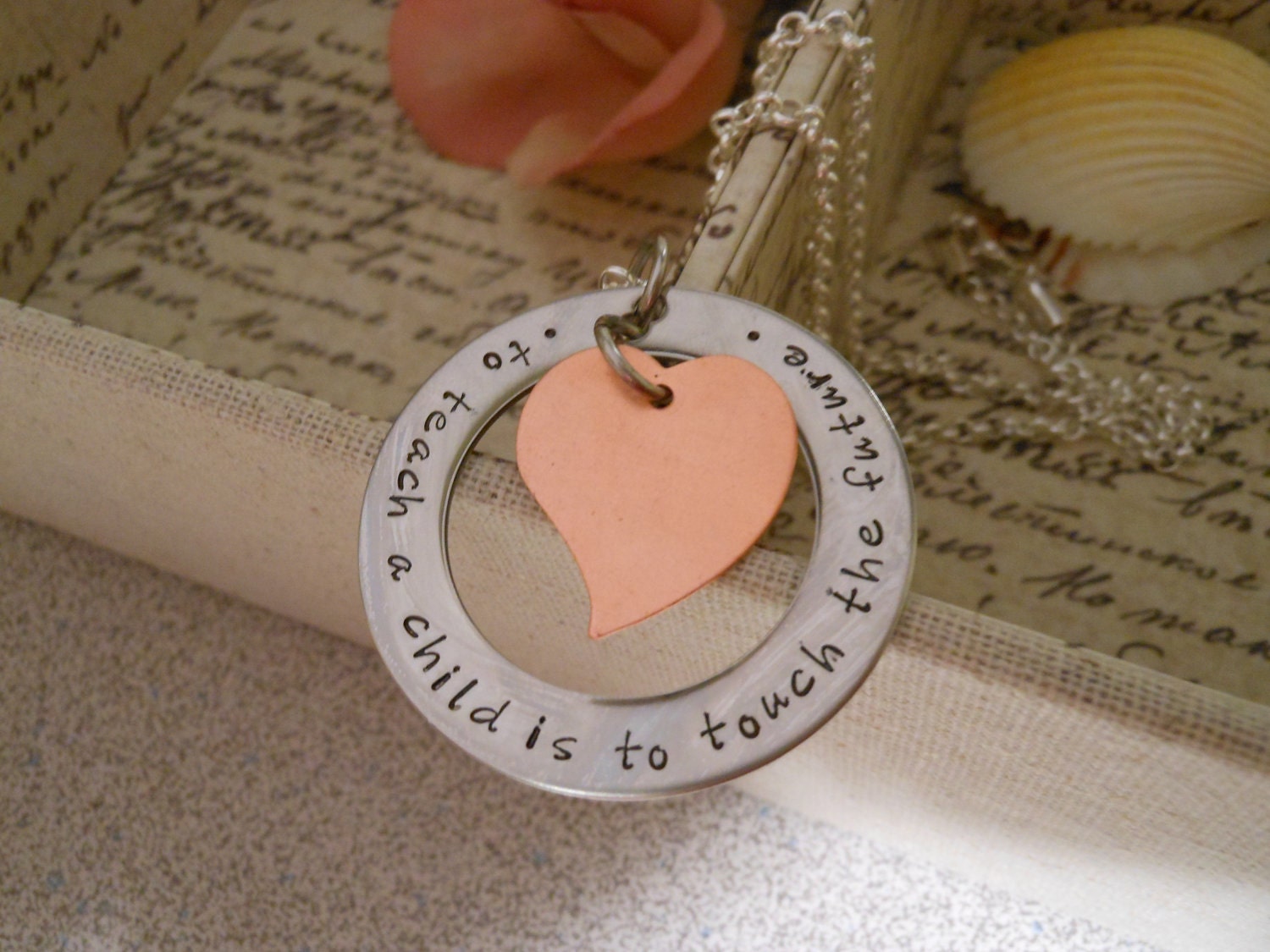 Hand Stamped Teachers Perfect Necklace - "To Teach A Child Is To Touch The Future" Mothers Day