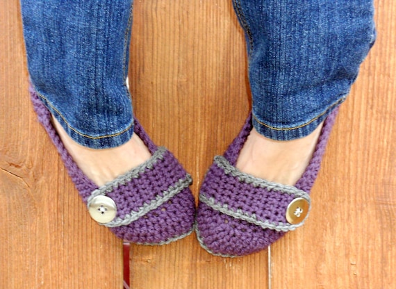 Stormy weather crocheted slippers, booties, shoes, socks with a button strap.