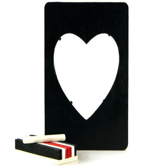 Black Chalkboard Picture Frame with Heart Shaped Opening to Display Wedding or Engagement Photos