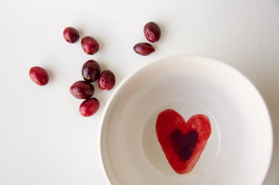 Ceramic Bowl in White- Red Heart Design by RossLab