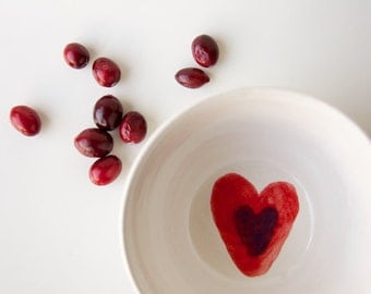 Ceramic Bowl in White- Red Heart Design by RossLab