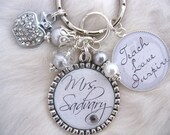 TEACHER GIFT Personalized Bottle cap Pendant  Keychain Necklace, Daycare gift Mother grandmother TEACH love inspire, Teachers Gift Present