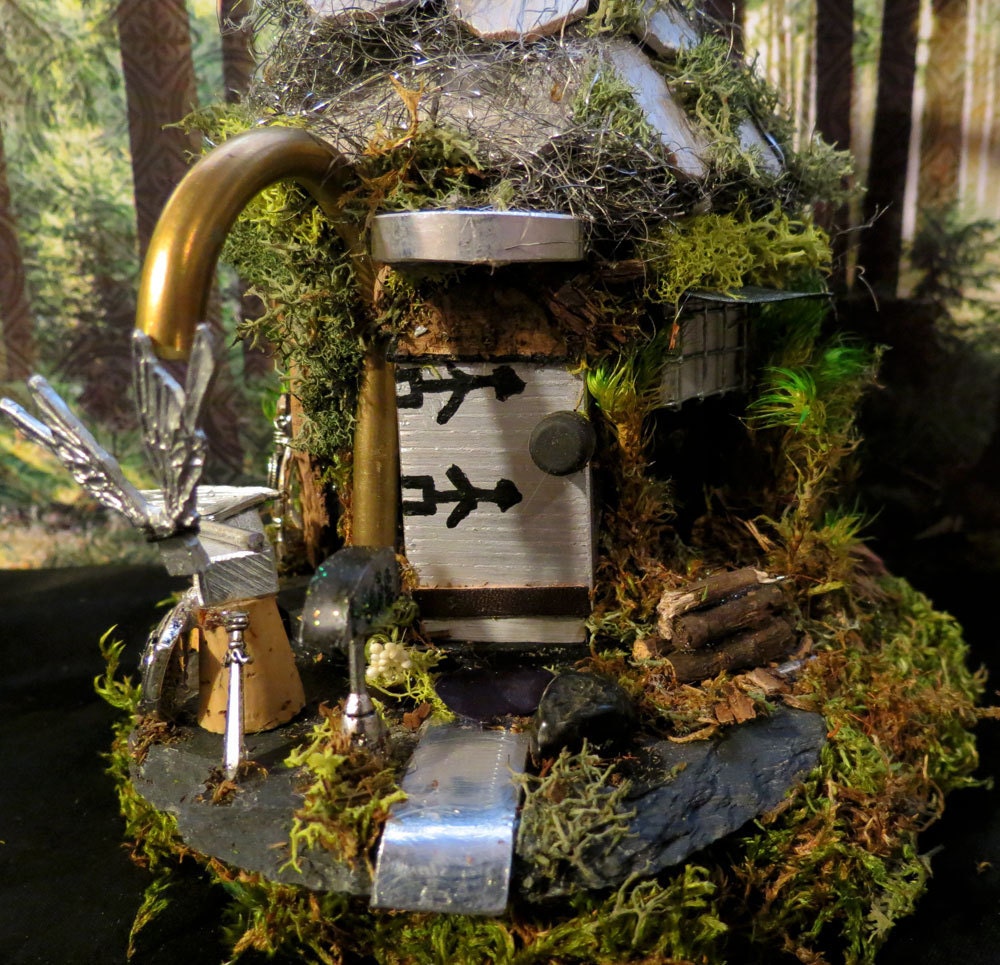 SALE Fairy House, Fantasy, Miniature Art ,Industrial Chic, Blacksmiths Miniature House
