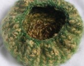 Clearance felted bowl, greens, yellows, golds, browns, crocheted and gathered.