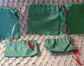 Mini Green Fabric Gift Bags Set of 5-Various Sizes