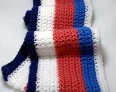 Blue, White, & Coral Stripe Crochet Winter Scarf