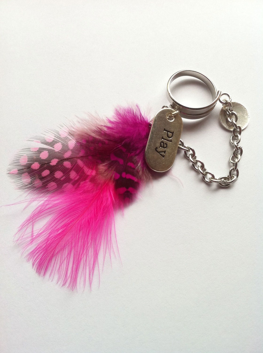 Silver Play Charm Ring with Pink Feathers - ivolvebeauty