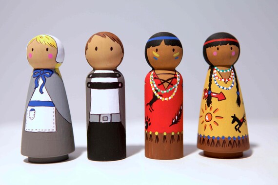 Thanksgiving Decor Pilgrims & Indians - 4 Piece Set
