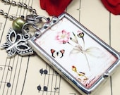 Vintage Inspired Flower Butterfly Quote Double Sided Silver Soldered Necklace/Pendant/Charm