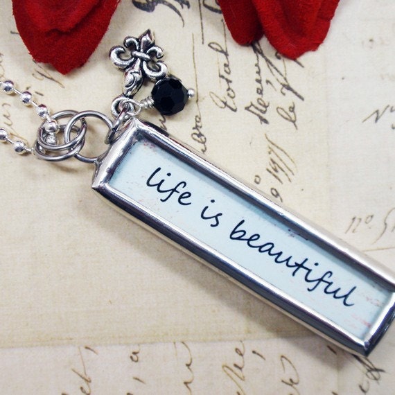 Double Sided Silver Soldered Necklace/ Charm/Pendant - Life Is Beautiful- La Vita E Bella