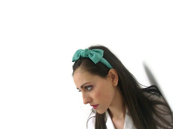 Mint green suede bow headband