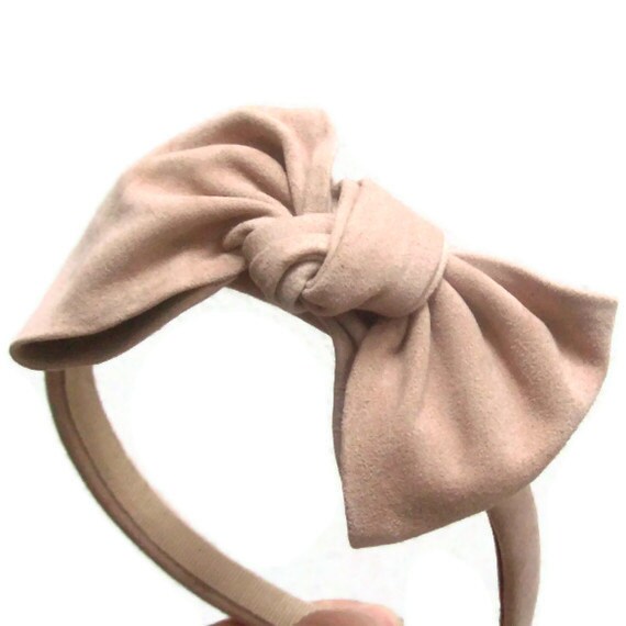 Pastel pink suede bow headband- Unique