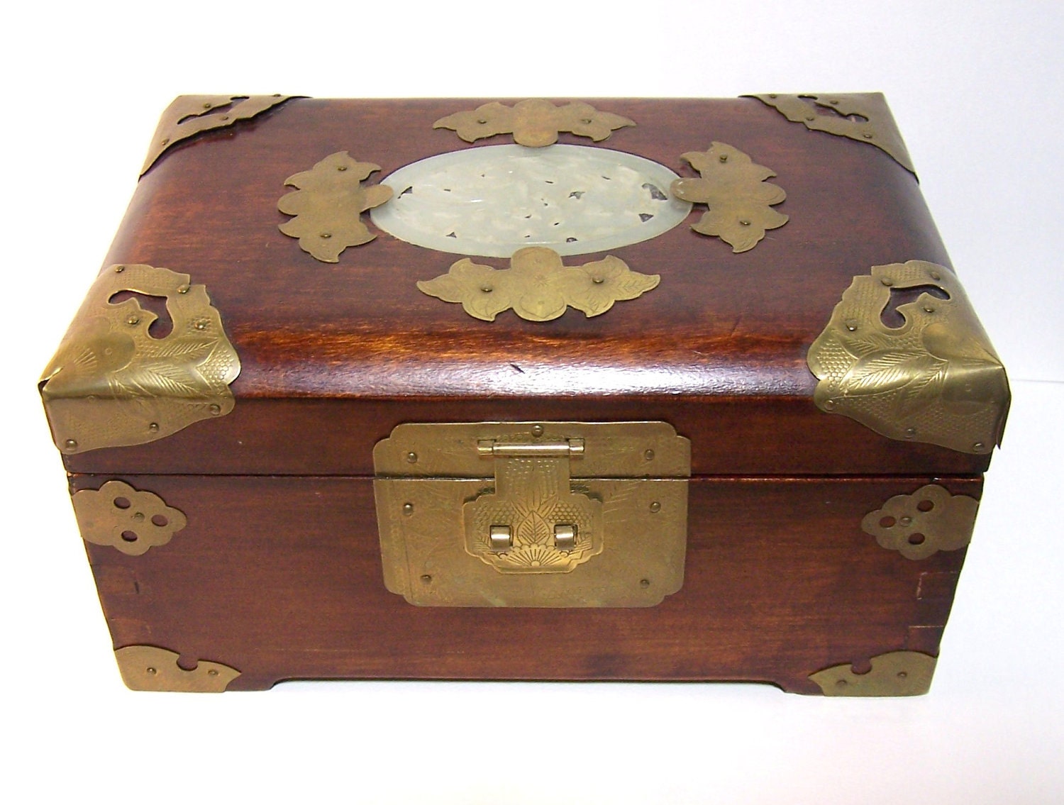 Vintage ROSEWOOD JEWELRY BOX with Celadon by MissAnthonysAttic