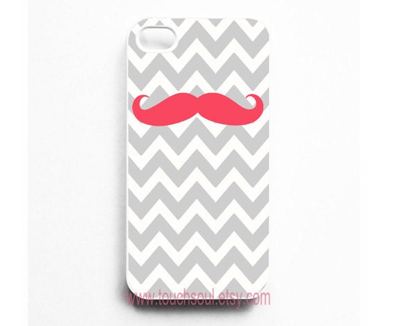 hot pink Mustache grey Chevron Iphone 4 Case Cover, iPhone 4s Case, iPhone 4 Hard Case, iPhone Case