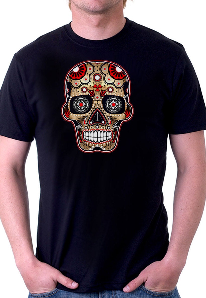 Sugar Skull Mens Tshirt Dia de los Muertos Tee Shirt Sizes S  M  L  XL  XXL