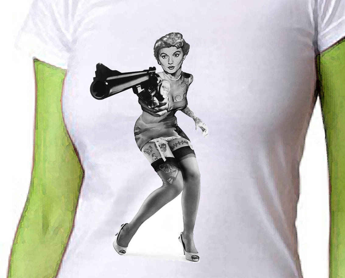 June Cleaver's Gun T-shirt Retro Vintage Pinup Womens Tee Sizes S  M  L  XL  XXL