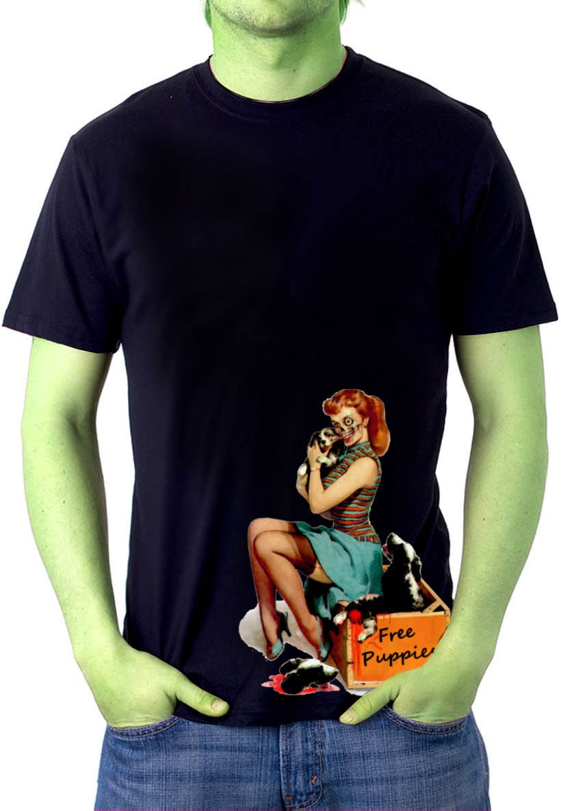 Zombie Pinup Mens T -Shirt Nom Nom Puppies Tee Shirt   Sizes S  M  L  XL  XXL