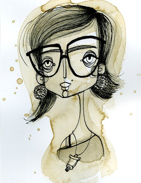 Edit - self portrait (print of an original ink and watercolor illustration)