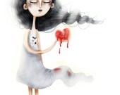 print of original illustration - Ghost girl with a broken heart