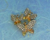 Butterfly Rhinestone Brooch Small  Gathering of  Three Butterflies