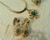 Avon Baroness Jewelry Set Green Stone Earrings Necklace Rings