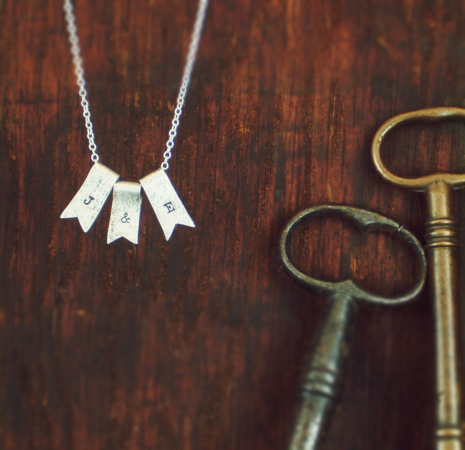 sterling silver necklace jewelry initial ribbon banner personalized