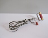 Egg Beater: Metal Egg Beater, Vintage Hand Mixer and Whisk, Red and White Wooden Handle A & J Hi-Speed  Egg Beater
